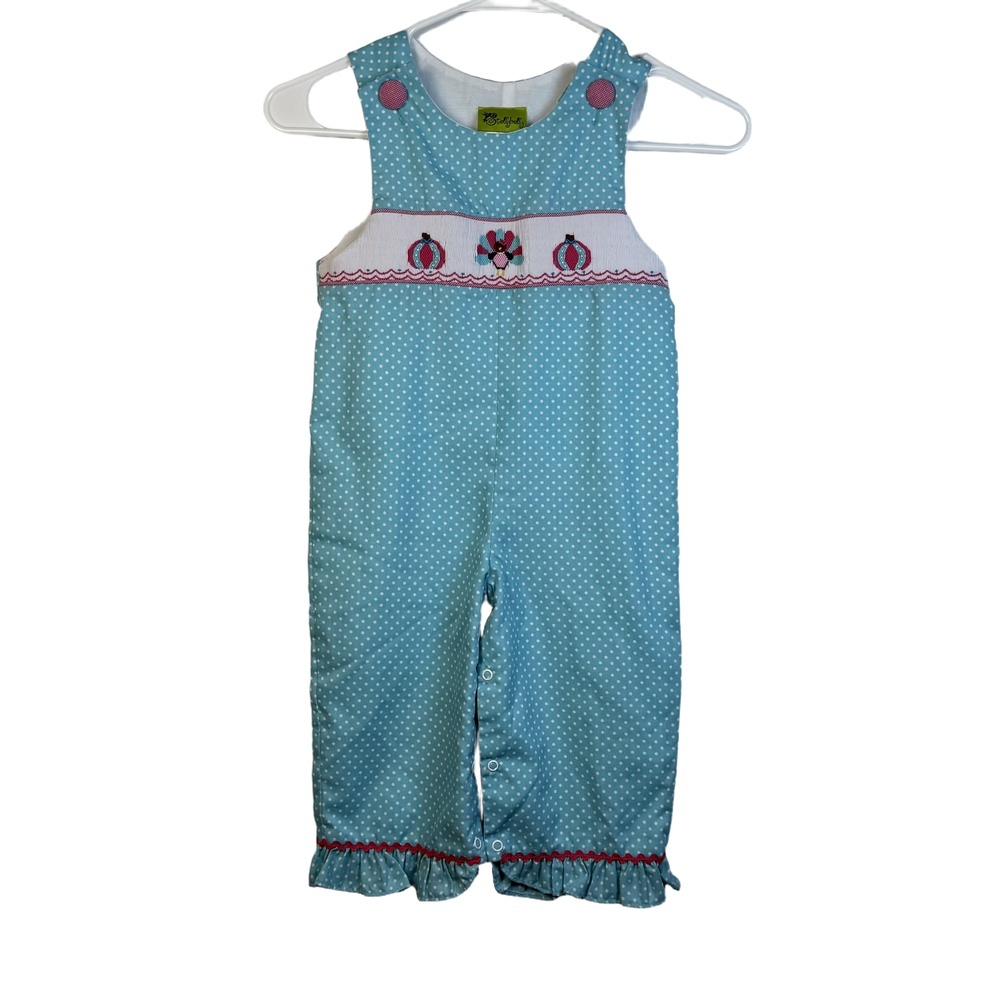 Stellybelly Girls Thanksgiving Turkey Pumpkin Fall Smocked Romper Embroidered 2T